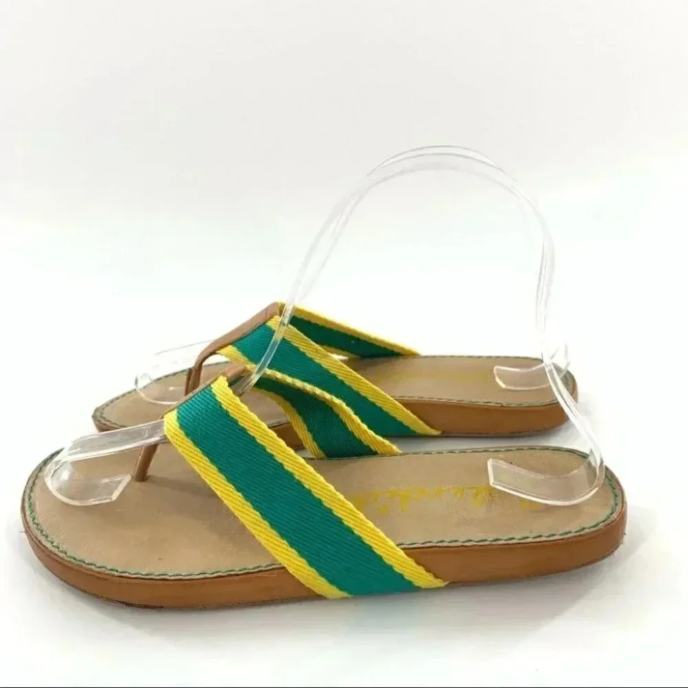Splendid womens sandals sz 8 green yellow canvas retro beach preppy flip flops